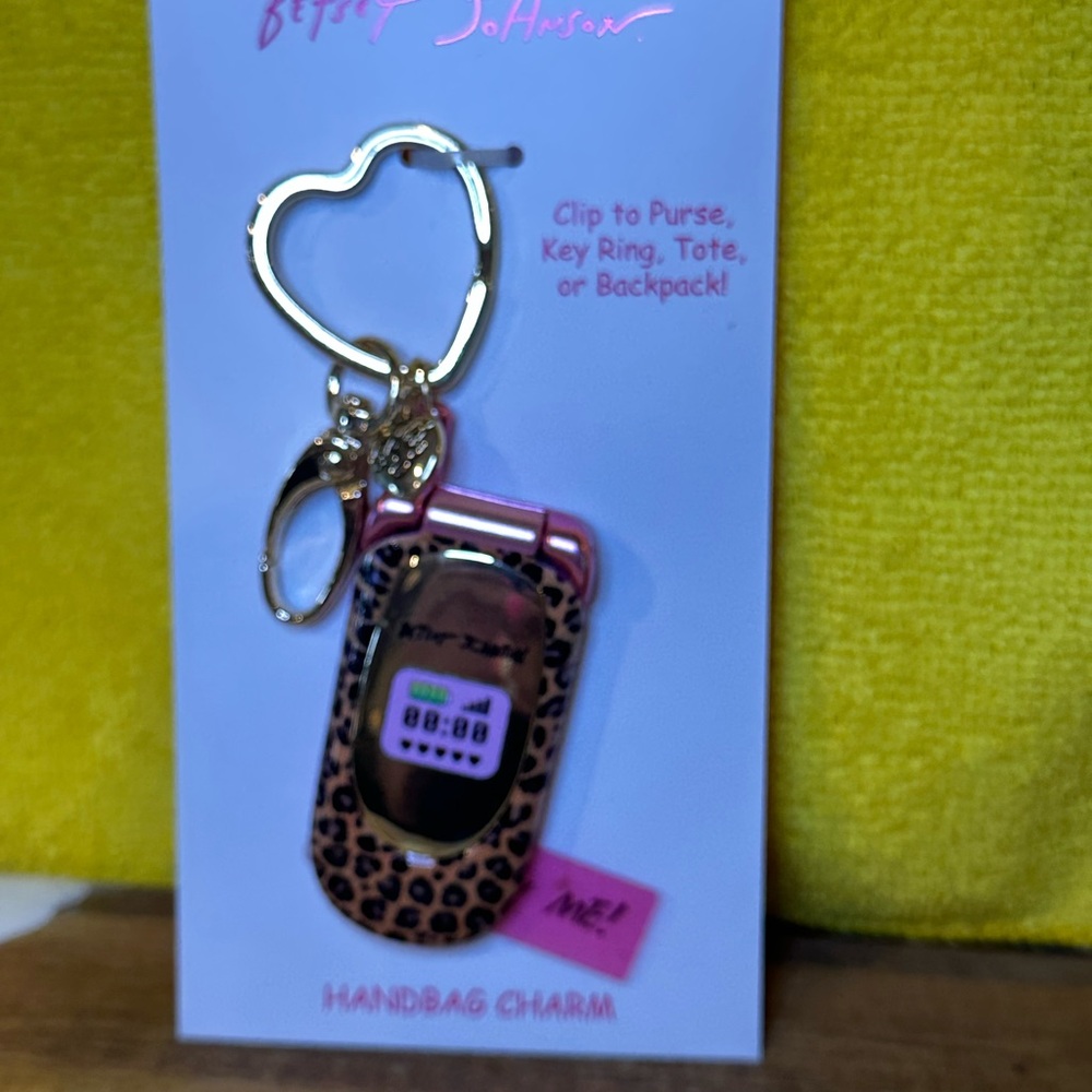 Betsey Johnson Leopard Phone Charm with Gold Heart Clip
